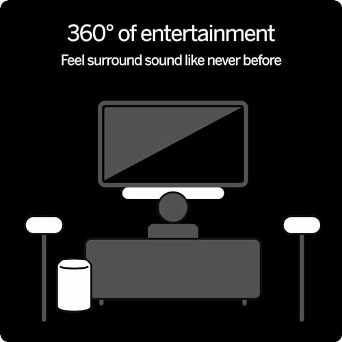 Home entertainment system with speakers and TV for surround sound.