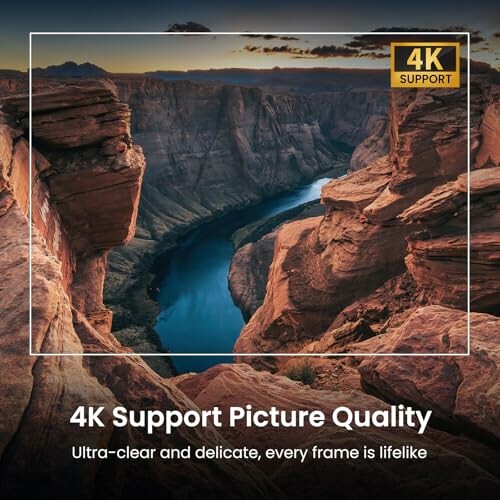 Canyon landscape with 4K support text overlay.