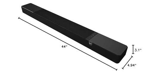 Black soundbar with dimensions labeled