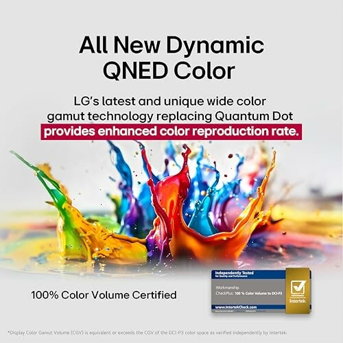 Colorful splash illustrating LG's QNED color technology.