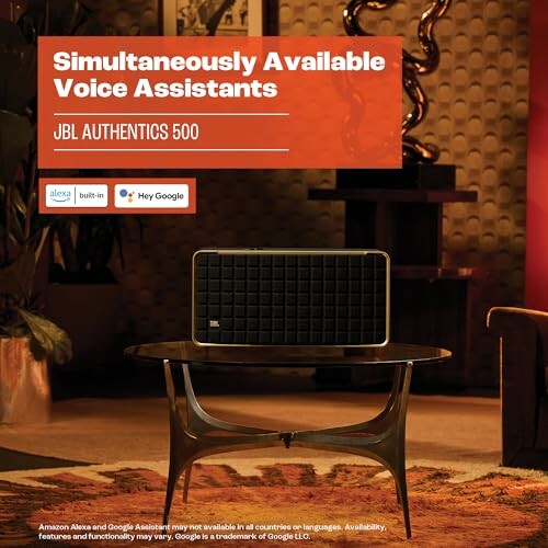 JBL Authentics 500 speaker with simultaneous voice assistants.