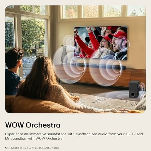 People enjoying synchronized audio from LG TV and Soundbar with WOW Orchestra.