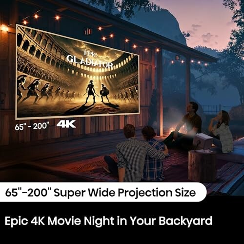 Backyard movie night with 4K projector displaying film on large screen