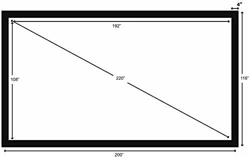 Diagram of a projection screen with dimensions labeled, showing the exact measurements of the STR Series 6 Piece Home Theater Fixed Frame