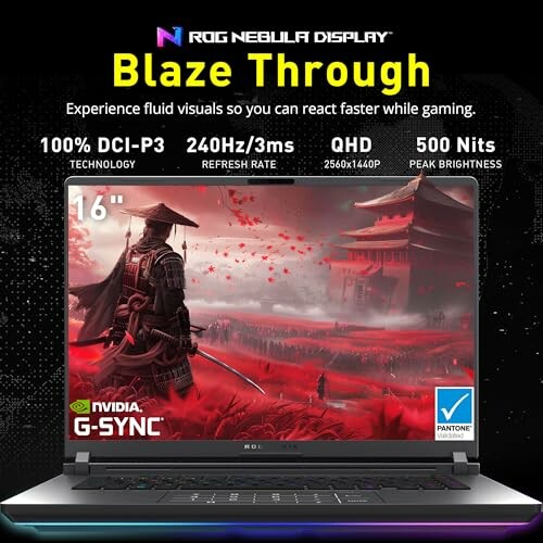 ROG Nebula Display laptop with gaming visuals and features.