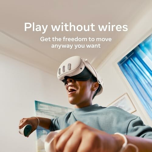 Person enjoying wireless VR gaming experience.